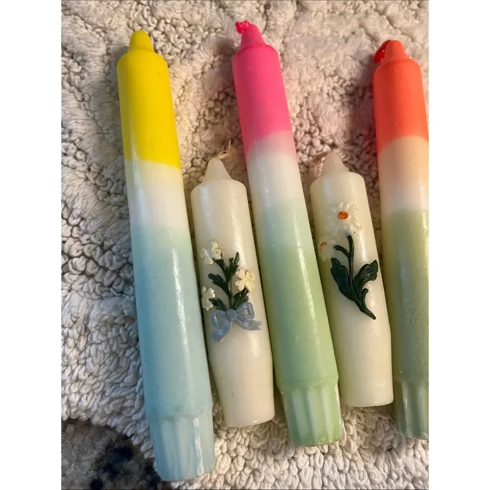 Lot of 9 - Free People (5) Vintage Floral (4) Colorful Taper Candles